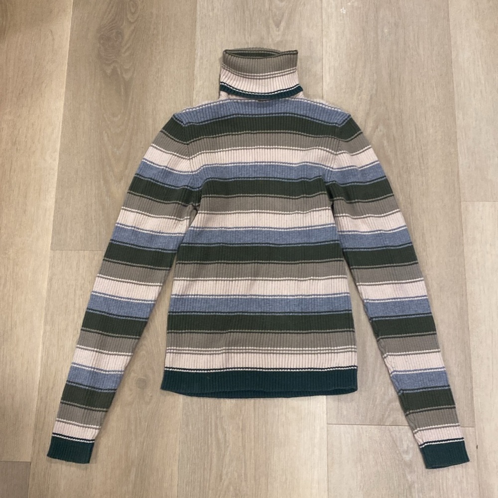 Q&A Vintage Cozy Green, Gray and Cream Knitted Top with Ribbed Texture Size‎ XL